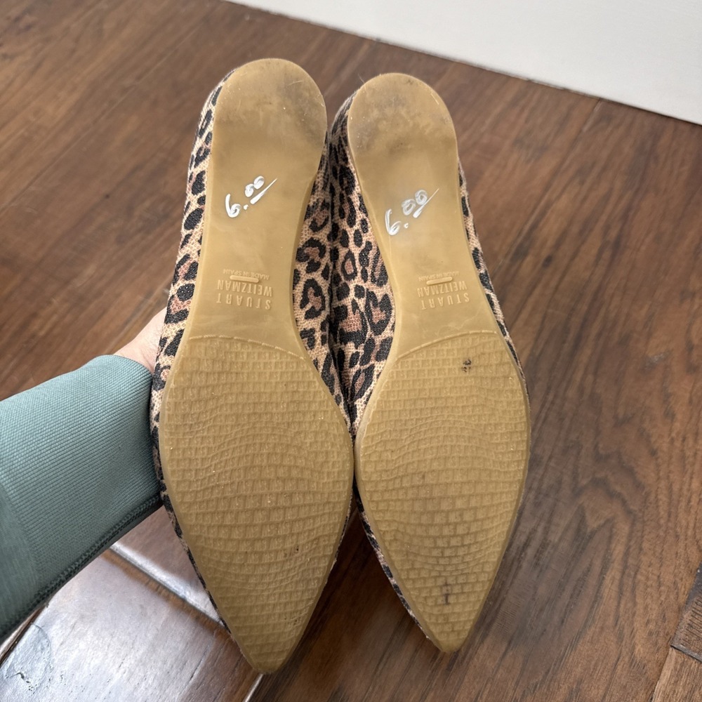 Stuart Weitzman Ballet Point Toe Leopard Print Flats Womens 6 Tan MaryJane Shoes - Picture 7 of 10